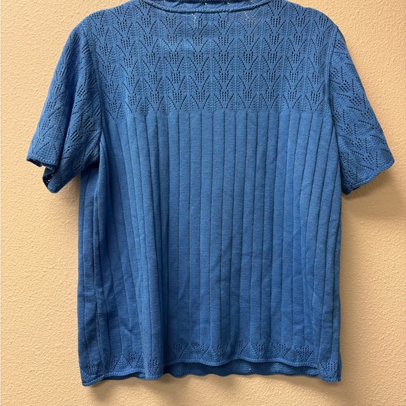 Alfred Dunner Blue Pointelle Knit Sweater Top Medium USA - Picture 8 of 9